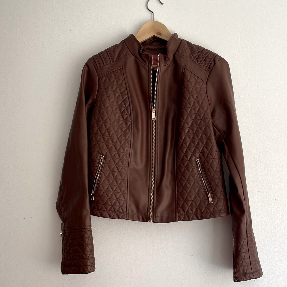 Guess Vegan Leather Quilted Biker Jacket